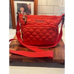 MZ Wallace Metro Scout Crossbody Bag Red Quilted Nylon Small Messenger Bag